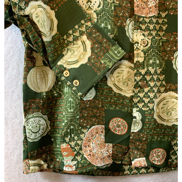 Vintage 70s Sears Mens Shirt Sz‎ M Tiki Print Art Deco Daggar Grunge Rockabilly - Picture 3 of 13